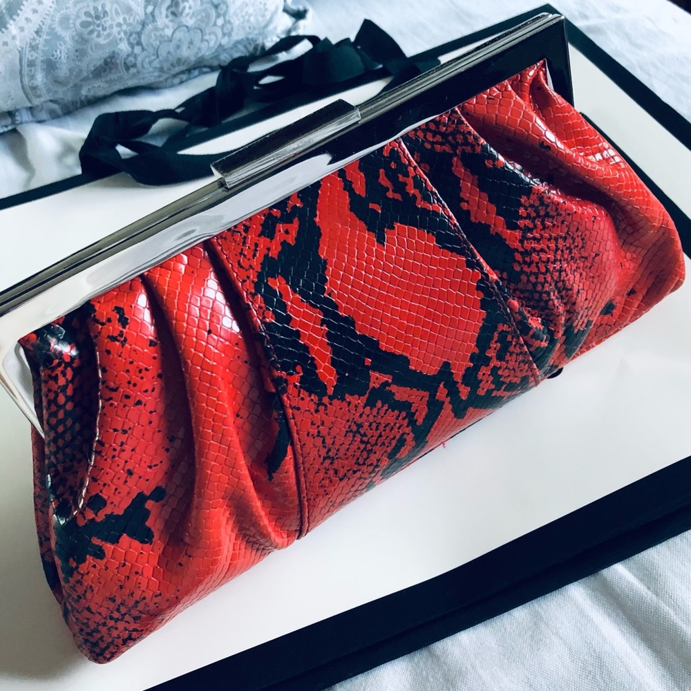 Calvin Klein | Leather Framed Python Embossed Clu… - image 3